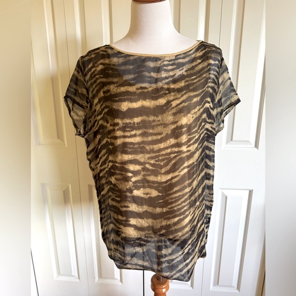 DRIES VAN NOTEN Beige/Brown Tiger Silk Blend Top L EUC - Picture 1 of 6
